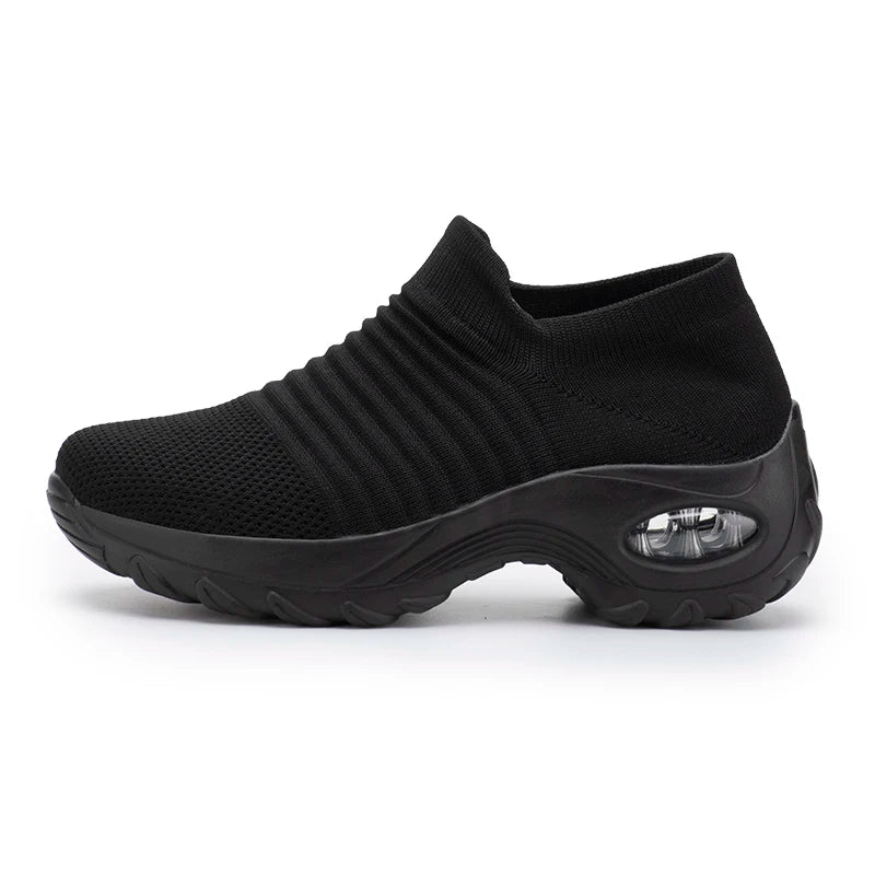 Women's Slip-On Platform Sneakers – Breathable Knit Walking Shoes