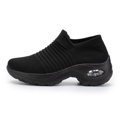 Women's Slip-On Platform Sneakers – Breathable Knit Walking Shoes