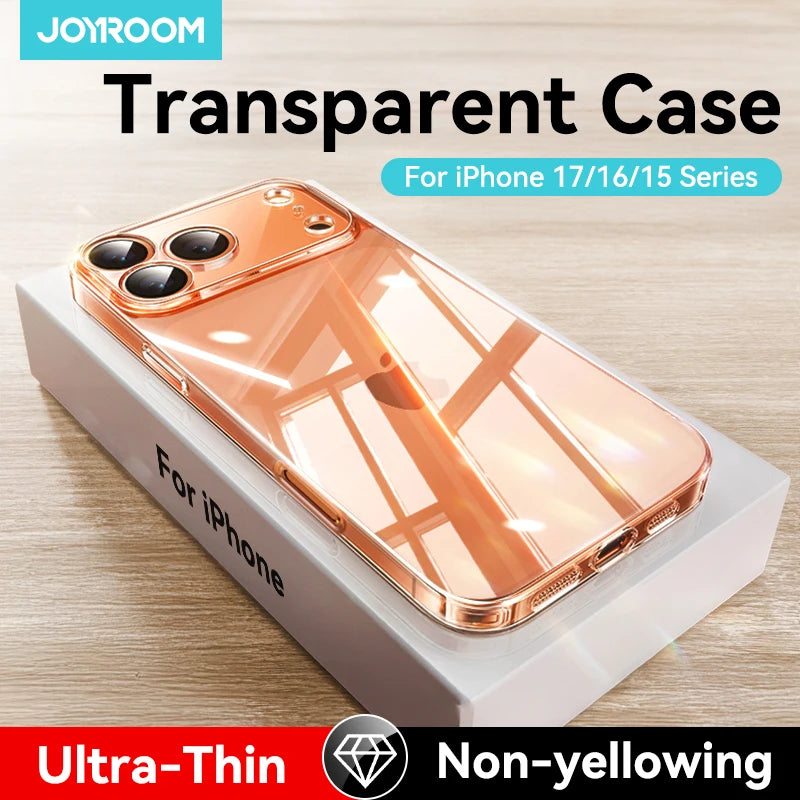 Joyroom Iphone 17 16 15 Pro Max Case Lens Protection Anti-Yellow Transparent Shockproof Cover
