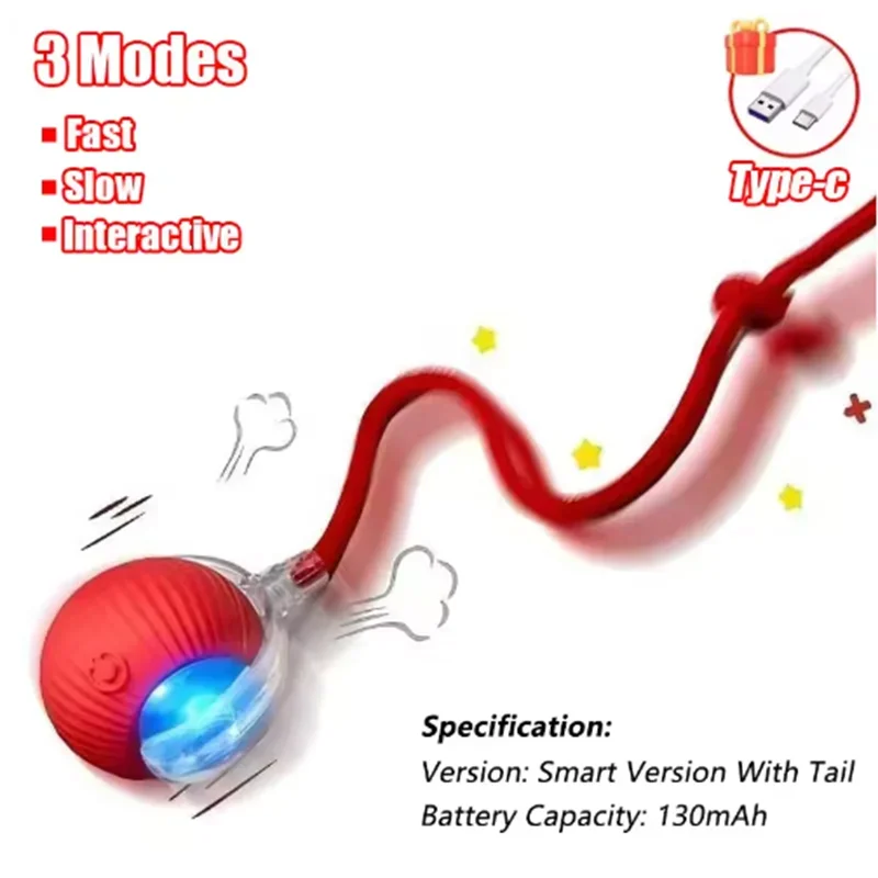 Automatic Rolling Ball Cat Toy with Fake Tail – USB Rechargeable