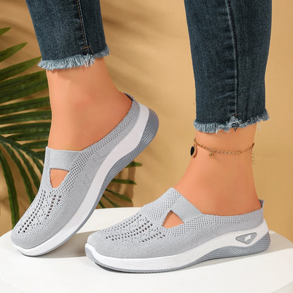 Women's Slip-On Knit Mule Sneakers – Breathable Air Cushion Slippers