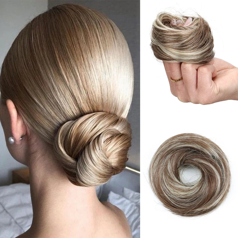 Synthetic Short Straight Hair Bun Chignon Hairpiece Ring Hairstyle Heat-Resistant Easy Wear
