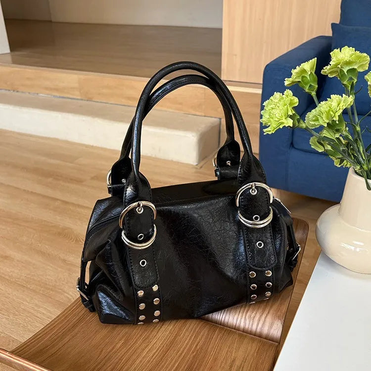 Rivet PU Leather Motorcycle Shoulder Bag – Women's Large Underarm Handbag