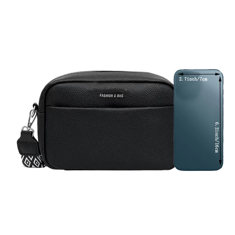 Canvas Crossbody Bag with Wide Patterned Strap – Unisex Camera Purse