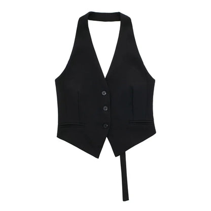 Women's Backless Halter Neck Cropped Vest