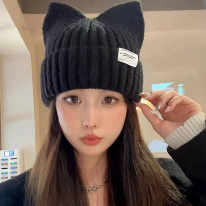 Cat Ear Beanie Hat – Women's Warm Knit Winter Cap