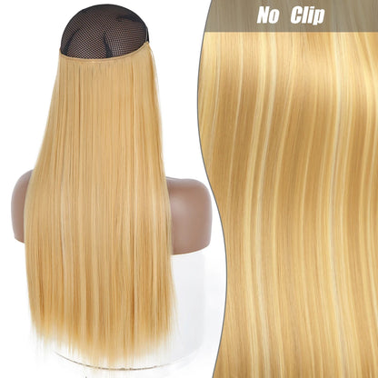 No Clips Natural Hair Extension Synthatic Artificial Long Straight Hairpiece Blonde Black Mixed