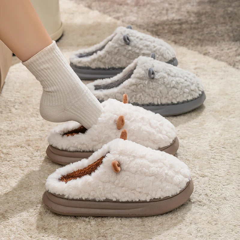 Women S Winter Warm Cute Cartoon Slippers Closed Toe Non Slip Furry House Shoes Men Indoor Bedroom