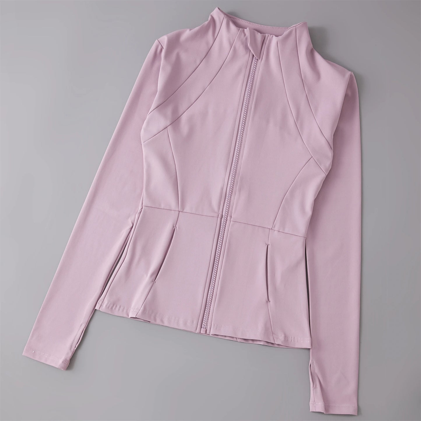 Women's Zip-Up Athletic Jacket with Thumb Holes – Slim Fit Running Top