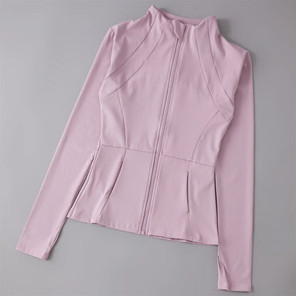 Women's Zip-Up Athletic Jacket with Thumb Holes – Slim Fit Running Top