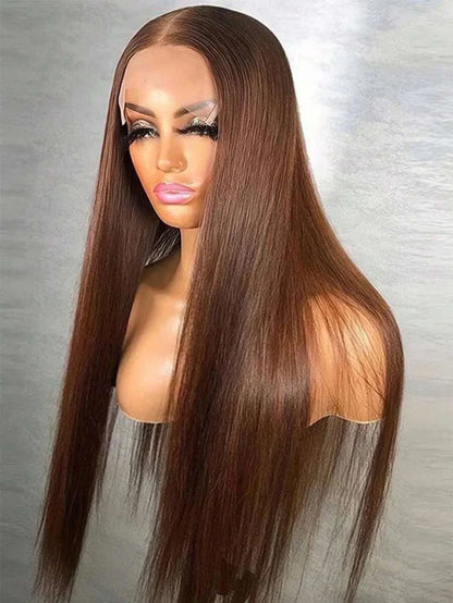 13x4 HD Lace Front Wig Chocolate Brown Bone Straight Human Hair
