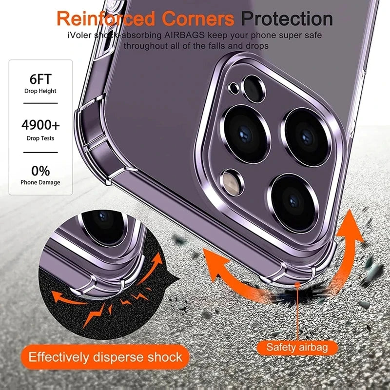 Shockproof Silicone Clear Phone Case Iphone 13 11 14 Pro Max 12 Mini Lens Protection Back 15 16 Xs X