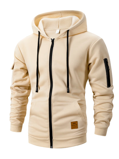 Men's Zip-Up Hoodie Sweatshirt – Slim Fit with Sleeve Pocket