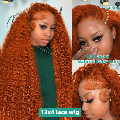 Ginger Orange Curly Lace Front Wig Human Hair 13x4 13x6