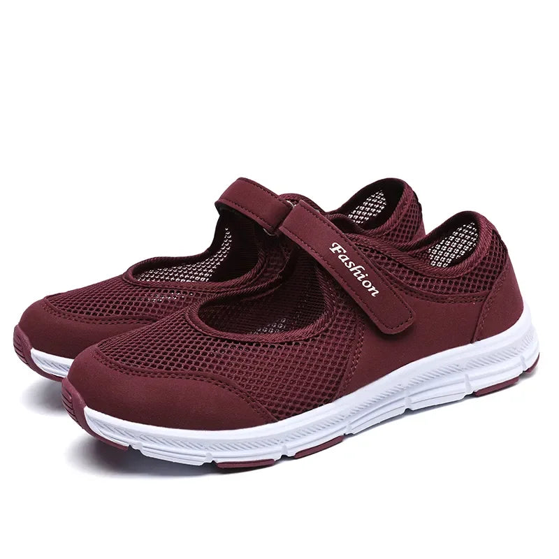 Women's Breathable Mesh Sneakers Casual Walking Shoes Velcro Strap