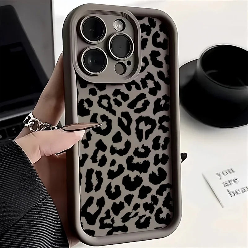 Black Leopard Print Pattern Silicone Phone Case Iphone 17 11 12 13 14 15 16 Pro Max 16e X Xs Xr 7 8