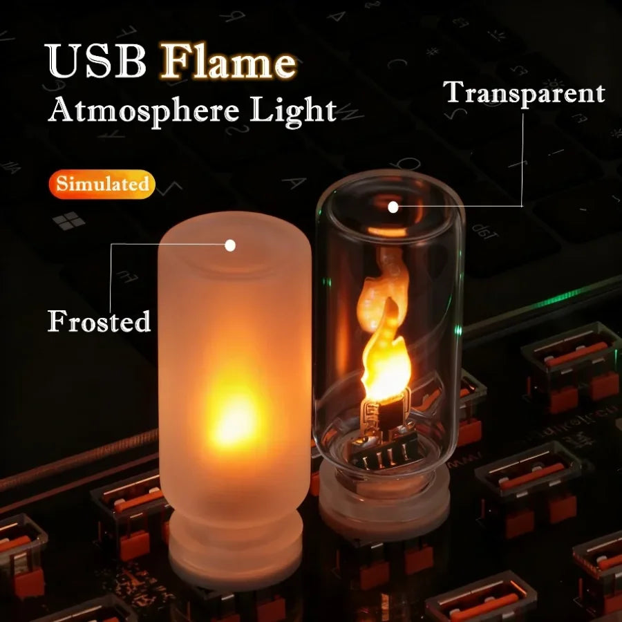 Usb Flame Flickering Led Frosted Clear Glass Candle Night Light Simulated Car Home Room Laptop Pc