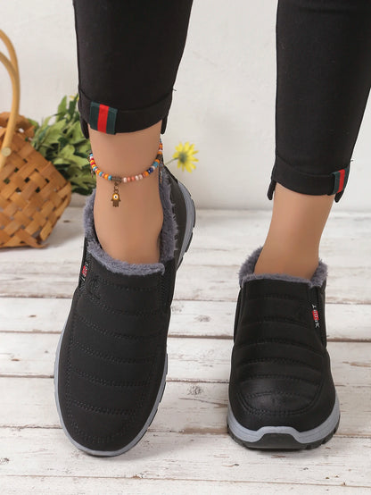 Women's Fleece-Lined Winter Snow Boots – Warm Mid-Top Zip