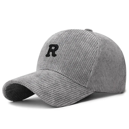 Corduroy Baseball Cap – 3D Embroidered R Letter Structured Hat
