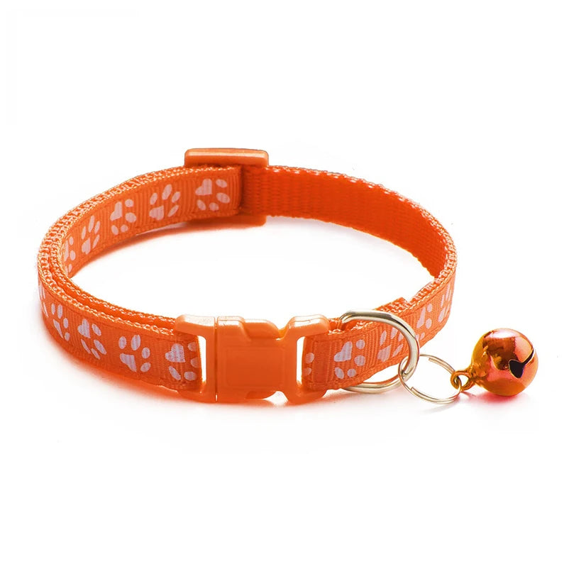 Cat & Dog Bell Collar with Paw Print – Adjustable