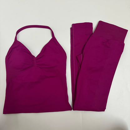 Women's 2-Piece Yoga Set – Backless Tank Top & Scrunch Leggings