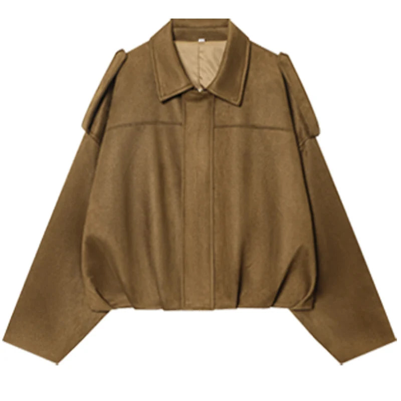 Women's Suede Cropped Bomber Jacket – Oversized Batwing Coat