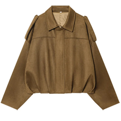 Women's Suede Cropped Bomber Jacket – Oversized Batwing Coat