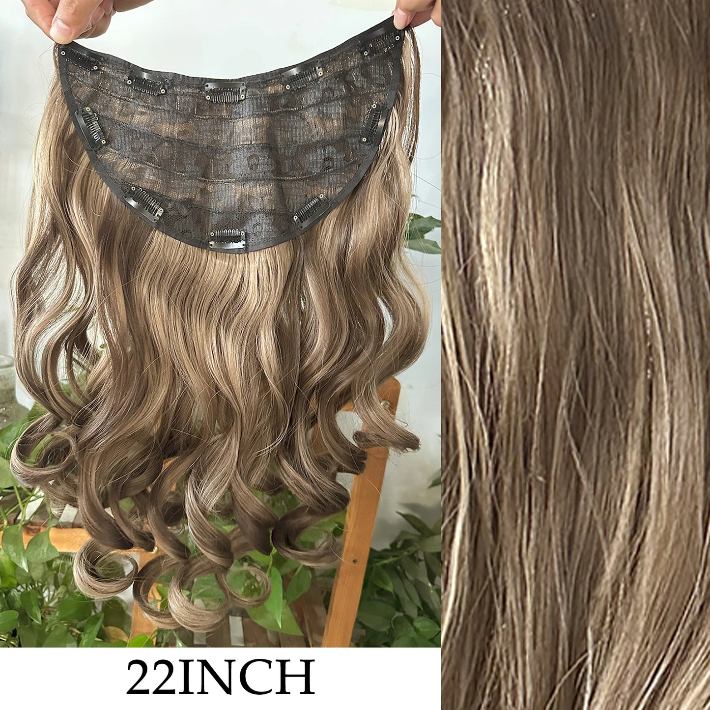 Clip-In Hair Extensions 7pcs 16 Clips Wavy Synthetic 24 Inch