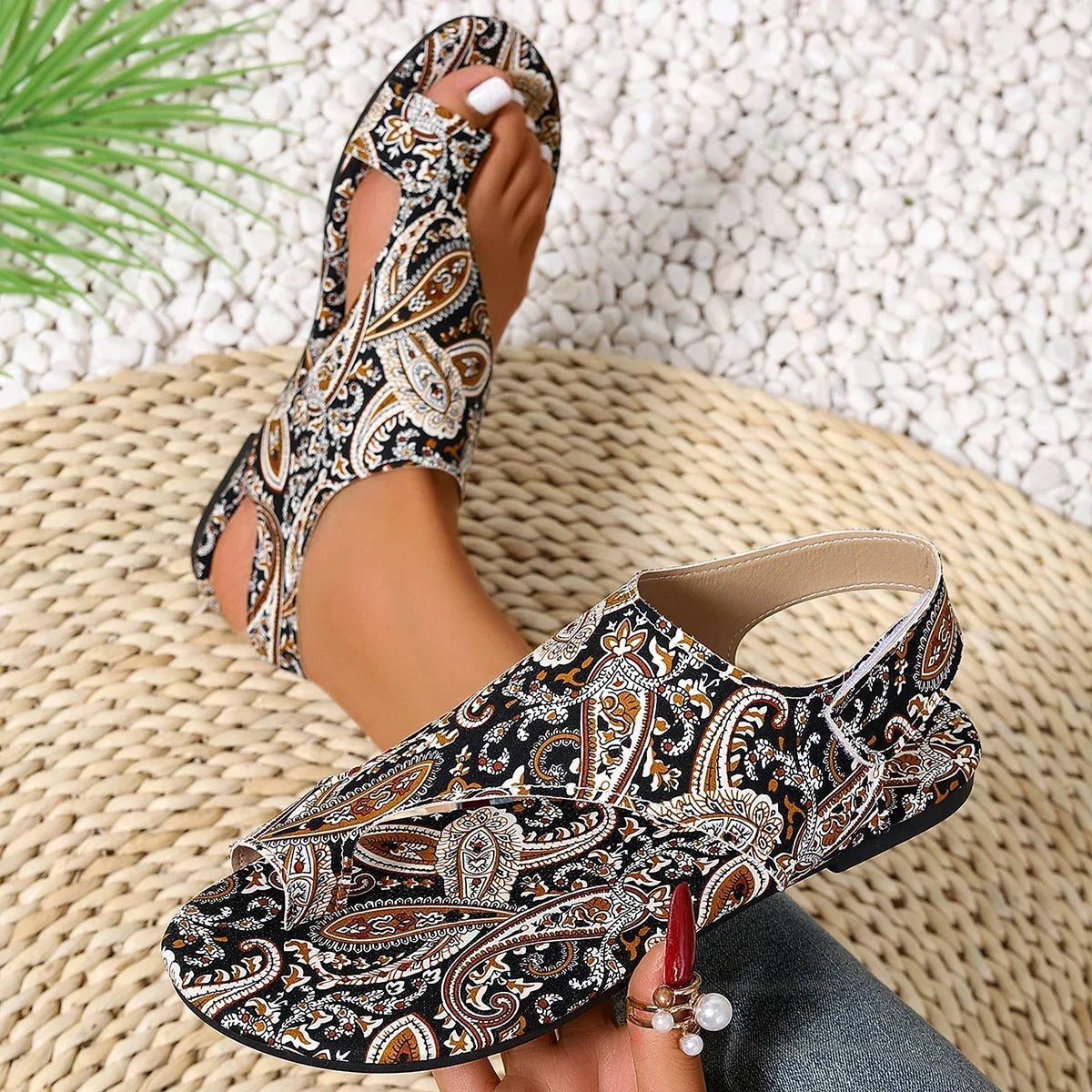 Women's Bohemian Flat Sandals – Printed Mandala Roman Style