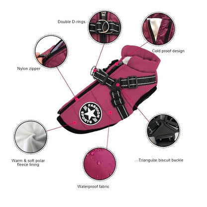 Dog Winter Jacket with Harness – Waterproof Warm Coat Vest