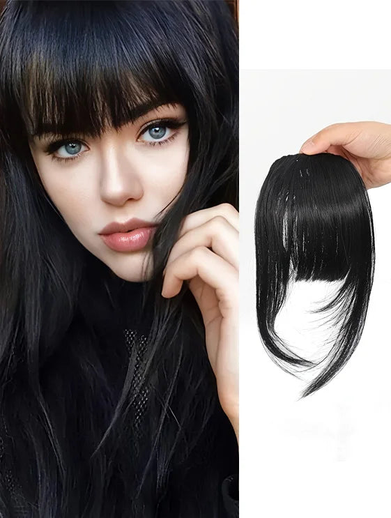 Synthetic Hair Clip-In Bangs Cut Wispy Fringe Sideburns Dark Brown Natural Look Women Daily Party
