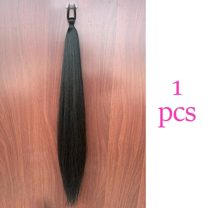 Synthetic Colorful Ponytail Extension 2pcs Long Straight Diy Braided Pony Tail Hairpiece Rubber Band