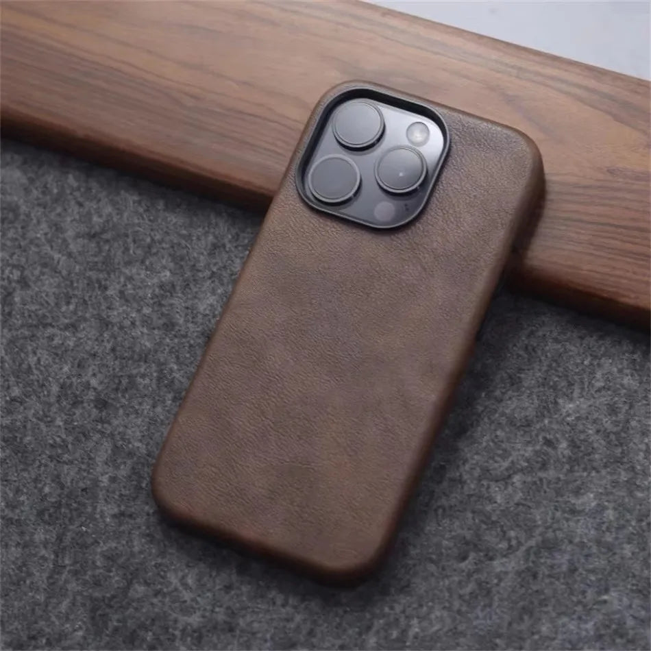 Retro Crazy Horse Leather Magsafe Case Iphone 18pro 15 14 13 12 17 Pro Max Simple Texture Magnetic