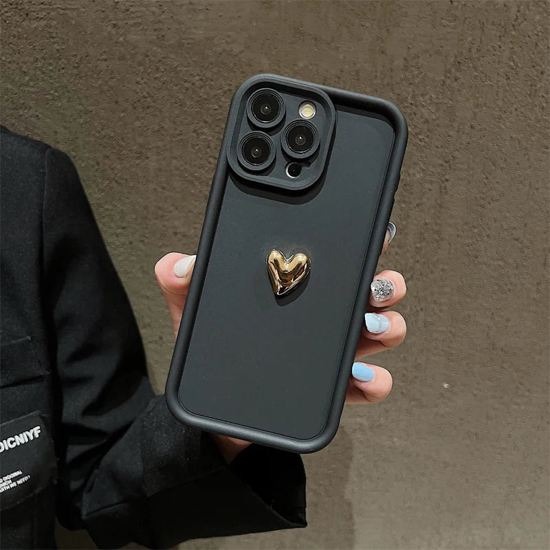 3d Gold Heart Silicone Soft Phone Case Iphone 15 14 13 12 11 16 17 Pro Max Xs Xr 7 8 Plus Se