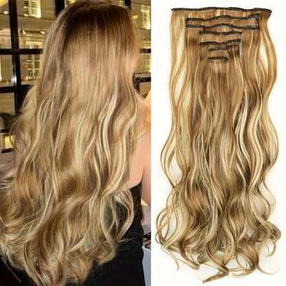 Clip-In Hair Extensions 7pcs 16 Clips Wavy Synthetic 24 Inch