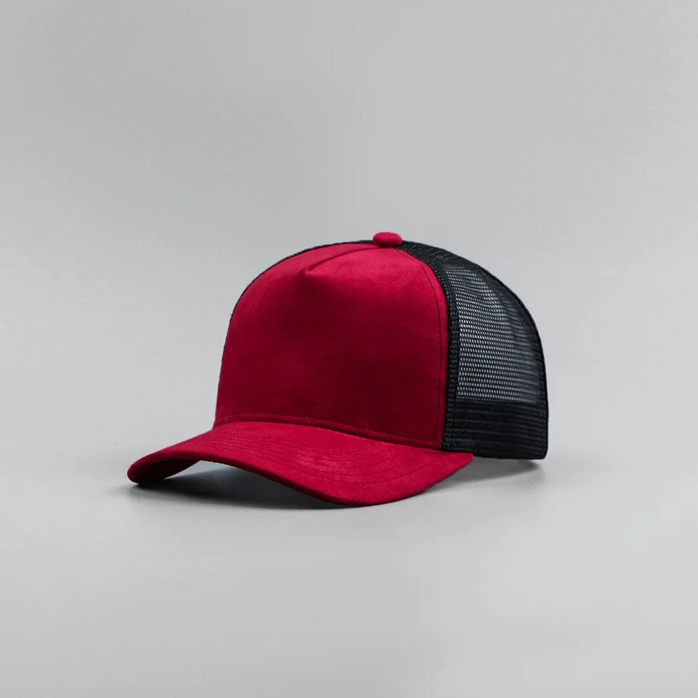 Suede Mesh Trucker Cap – Five-Panel Baseball Hat for Men & Women