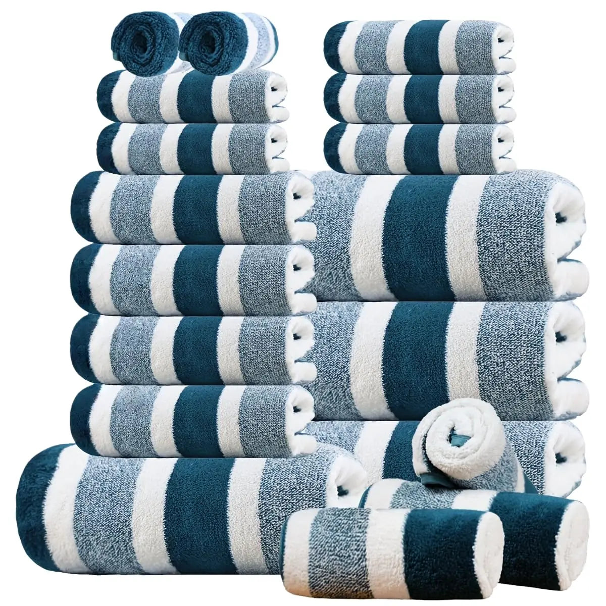 18-Piece Luxury Bath Towel Set – Quick-Dry, Highly Absorbent Striped Towels