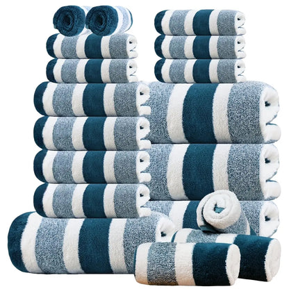18-Piece Luxury Bath Towel Set – Quick-Dry, Highly Absorbent Striped Towels