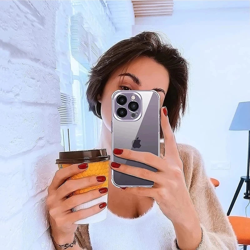 Shockproof Silicone Clear Phone Case Iphone 13 11 14 Pro Max 12 Mini Lens Protection Back 15 16 Xs X