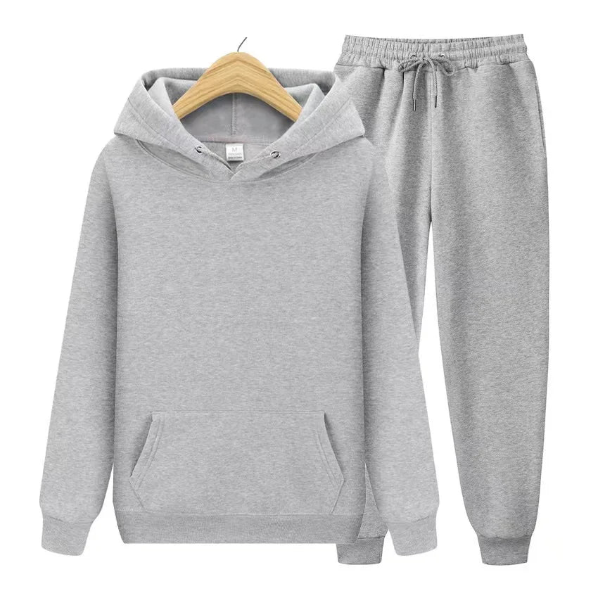 Women's Hoodie & Jogger Two-Piece Set – Casual Solid Color Tracksuit