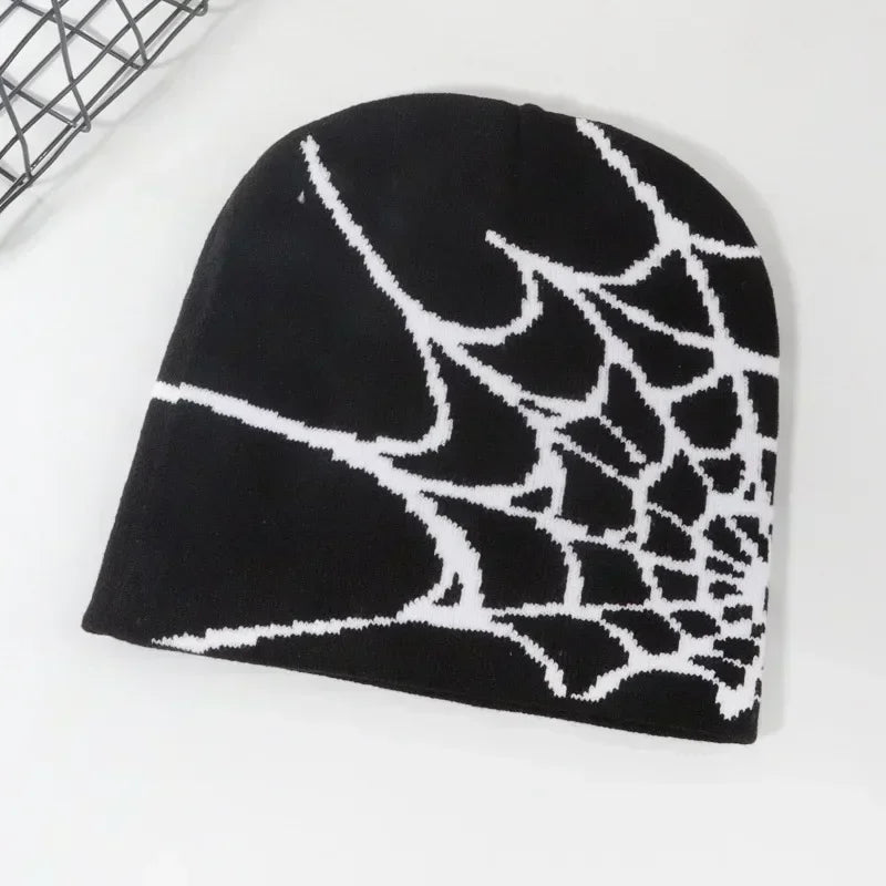 Spider Web Knitted Beanie Hat – Soft Wool Winter Cap for Men & Women