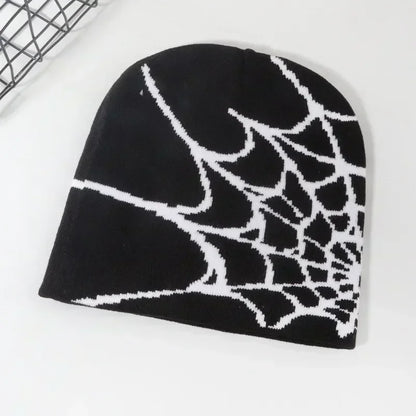 Spider Web Knitted Beanie Hat – Soft Wool Winter Cap for Men & Women