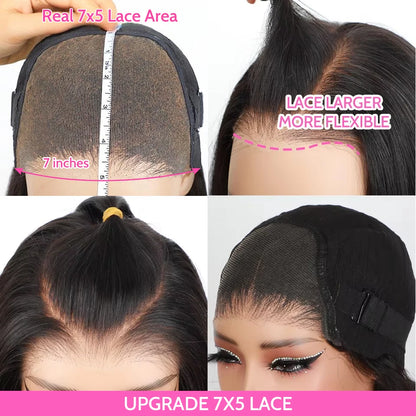 7x5 HD Lace Glueless Wig Straight Human Hair Pre-Cut Pre-Plucked 180% Density