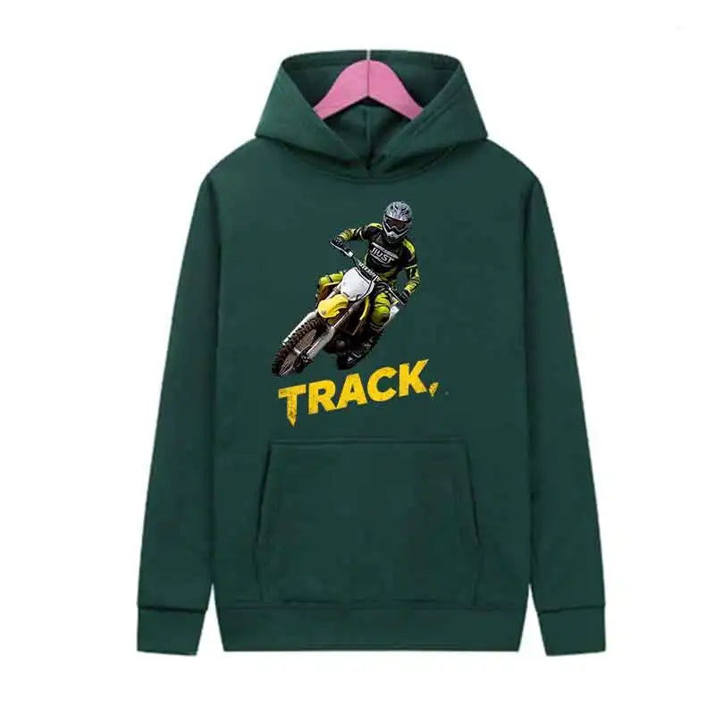 Track Print Hoodie Casual Streetwear Pullover Sweatshirt