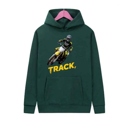 Track Print Hoodie Casual Streetwear Pullover Sweatshirt