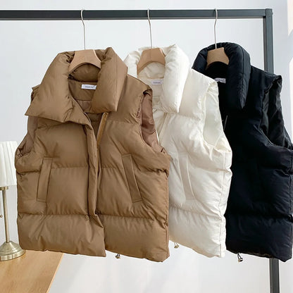 Women's Sleeveless Puffer Vest | Stand Collar Down Coat