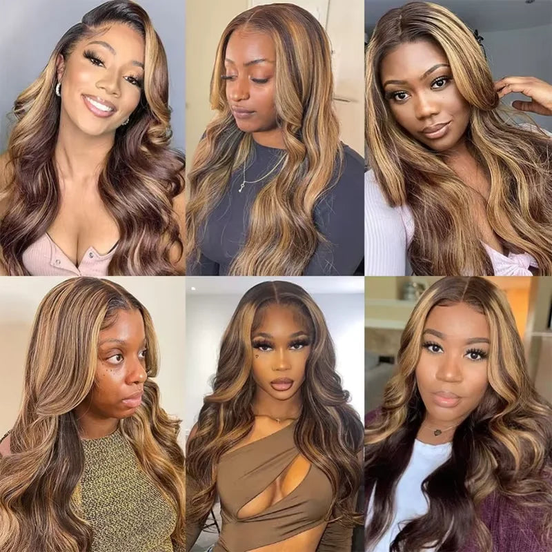 P4 27 Brazilian Body Wave Human Hair Wig Women 34 Inch 13x4 Hd Transparent Lace Frontal Colored