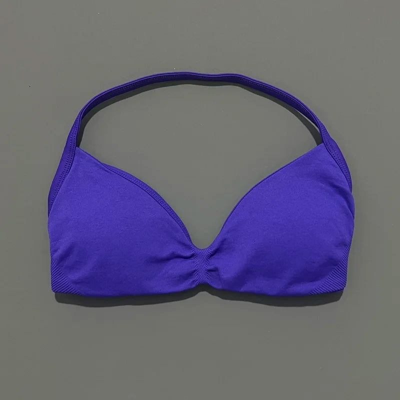 Seamless Halter Sports Bra – Women's Push-Up Gym Bra