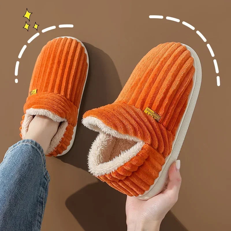 Fur Slippers Women Men Winter Warm Plush Indoor Slides