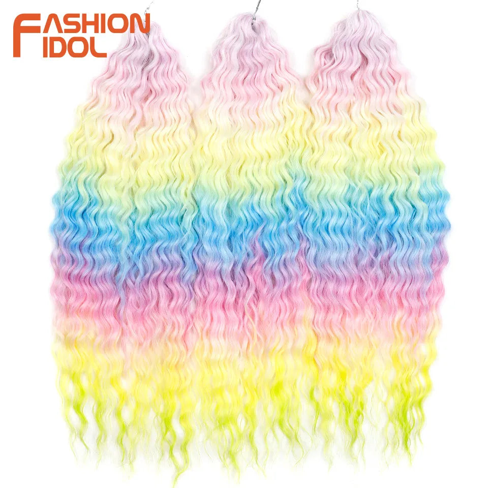 Idol 300g 22 Inch Ariel Curl Hair Water Wave Twist Crochet Synthetic Ombre Rainbow Color Braiding